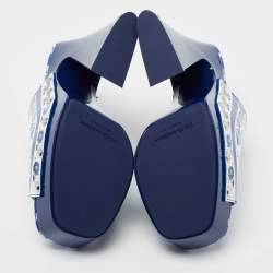 Pre Owned Dolce & Gabbana Blue Majolica-Print Polished Calfskin Clogs Size 39
