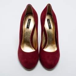 Pre Owned Dolce & Gabbana Burgundy Suede Round Toe Pumps Size 39