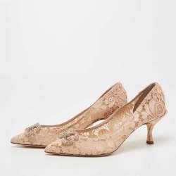 Pre Owned Dolce & Gabbana Beige Lace DG Amore Pointed Toe Pumps Size 40