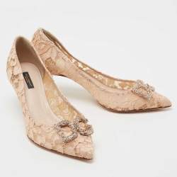 Pre Owned Dolce & Gabbana Beige Lace DG Amore Pointed Toe Pumps Size 40
