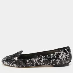 Pre Owned Dolce & Gabbana Black/Silver Sequins Smoking Slippers Size 40