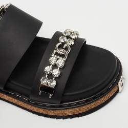 Dolce & Gabbana Black Leather Crystal Embellished Strap Sandals Size 38