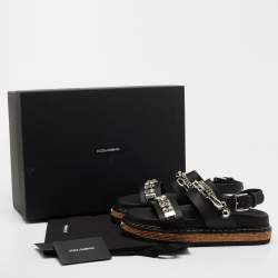 Dolce & Gabbana Black Leather Crystal Embellished Strap Sandals Size 38