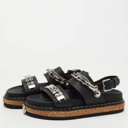 Dolce & Gabbana Black Leather Crystal Embellished Strap Sandals Size 38