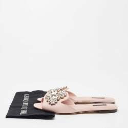 Dolce & Gabbana Pink Embossed Lizard Leather Crystal Embellished Flat Slides Size 40