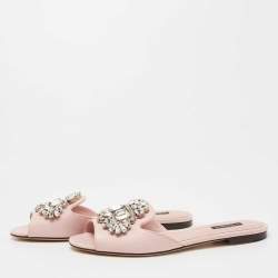 Dolce & Gabbana Pink Embossed Lizard Leather Crystal Embellished Flat Slides Size 40