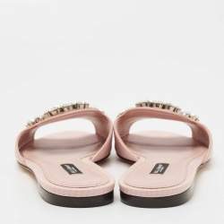 Dolce & Gabbana Pink Embossed Lizard Leather Crystal Embellished Flat Slides Size 40