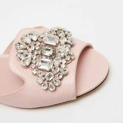 Dolce & Gabbana Pink Embossed Lizard Leather Crystal Embellished Flat Slides Size 40