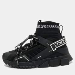 Pre Owned Dolce & Gabbana Black Suede and Leather Sorrento High Top Sneakers Size 38.5