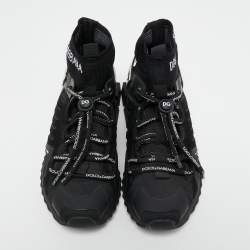 Pre Owned Dolce & Gabbana Black Suede and Leather Sorrento High Top Sneakers Size 38.5