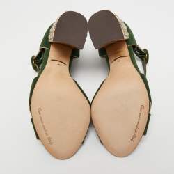 Pre Owned Dolce & Gabbana Green Suede Crystal Embellished Block Heel Sandals Size 38