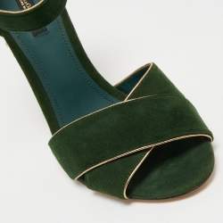 Pre Owned Dolce & Gabbana Green Suede Crystal Embellished Block Heel Sandals Size 38