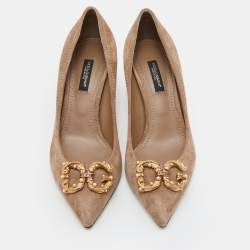 Pre Owned Dolce & Gabbana Light Brown Suede DG Amore Pointed Toe Pumps Size 36
