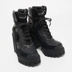 Pre Owned Dolce & Gabbana Black Leather and Suede Combat Boots Size 40