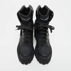 Pre Owned Dolce & Gabbana Black Leather and Suede Combat Boots Size 40