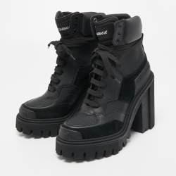 Pre Owned Dolce & Gabbana Black Leather and Suede Combat Boots Size 40