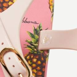 Pre Owned Dolce & Gabbana Pink Rubber Crystal Embellished Thong Flats Size 40