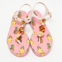 Pre Owned Dolce & Gabbana Pink Rubber Crystal Embellished Thong Flats Size 40