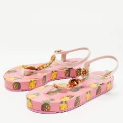 Pre Owned Dolce & Gabbana Pink Rubber Crystal Embellished Thong Flats Size 40