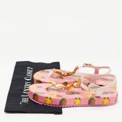 Pre Owned Dolce & Gabbana Pink Rubber Crystal Embellished Thong Flats Size 40