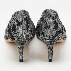 Pre Owned Dolce & Gabbana Grey/Black Lace Crystal Embellished Bellucci Pumps Size 41