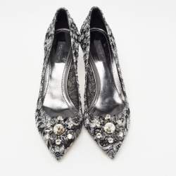 Pre Owned Dolce & Gabbana Grey/Black Lace Crystal Embellished Bellucci Pumps Size 41