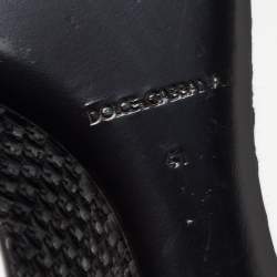Pre Owned Dolce & Gabbana Black Leather Raffia  Wedge Sandals Size 41