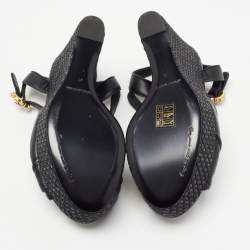 Pre Owned Dolce & Gabbana Black Leather Raffia  Wedge Sandals Size 41