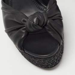 Pre Owned Dolce & Gabbana Black Leather Raffia  Wedge Sandals Size 41