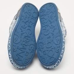 Pre Owned Dolce & Gabbana Blue Leather Logo Print Portofino Low Top Sneakers  Size 38