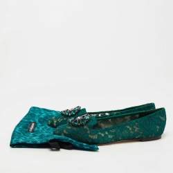 Pre Owned Dolce & Gabbana  Green Lace Taormina  Crystal Embellished Ballet Flats Size 40