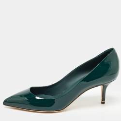 Pre Owned Dolce & Gabbana Green Patent Leather Pointed Toe Pumps Size 37.5