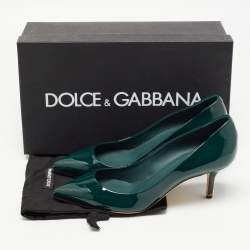Pre Owned Dolce & Gabbana Green Patent Leather Pointed Toe Pumps Size 37.5