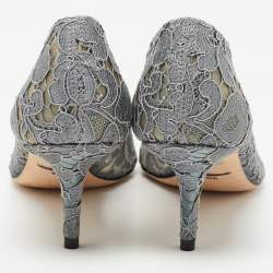 Pre Owned Dolce & Gabbana Grey Lace and Mesh Bellucci Crystal Embellished Pumps Size 40.5