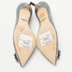 Pre Owned Dolce & Gabbana Grey Lace and Mesh Bellucci Crystal Embellished Pumps Size 40.5