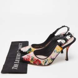 Pre Owned Dolce & Gabbana Multicolor Fabric Floral Print Crystal Embellished Slingback Pumps Size 38.5