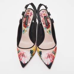 Pre Owned Dolce & Gabbana Multicolor Fabric Floral Print Crystal Embellished Slingback Pumps Size 38.5