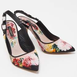 Pre Owned Dolce & Gabbana Multicolor Fabric Floral Print Crystal Embellished Slingback Pumps Size 38.5