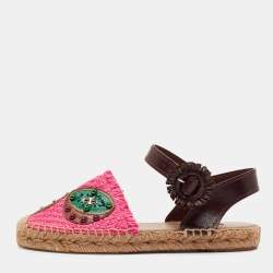 Pre Owned Dolce & Gabbana Multicolor Raffia And Leather Pineapple Kiwi Patch Espadrilles Sandals Size 36