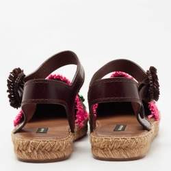 Pre Owned Dolce & Gabbana Multicolor Raffia And Leather Pineapple Kiwi Patch Espadrilles Sandals Size 36