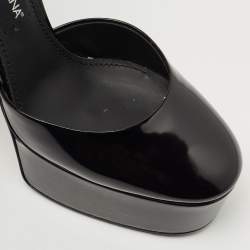 Pre Owned Dolce & Gabbana Black Patent Leather Logo Plaque Platfrom Pumps Size 39.5