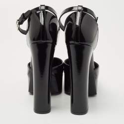 Pre Owned Dolce & Gabbana Black Patent Leather Logo Plaque Platfrom Pumps Size 39.5
