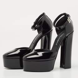 Pre Owned Dolce & Gabbana Black Patent Leather Logo Plaque Platfrom Pumps Size 39.5