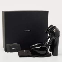 Pre Owned Dolce & Gabbana Black Patent Leather Logo Plaque Platfrom Pumps Size 39.5