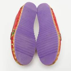 Pre Owned Dolce & Gabbana Burgundy Brocade Fabric and Leather Crystal Embellished Loafers Size 38.5