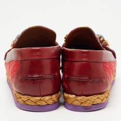 Pre Owned Dolce & Gabbana Burgundy Brocade Fabric and Leather Crystal Embellished Loafers Size 38.5