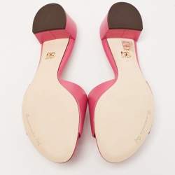 Pre Owned Dolce & Gabbana Pink Leather DG Logo Cutout Slide Sandals Size 40