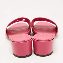 Pre Owned Dolce & Gabbana Pink Leather DG Logo Cutout Slide Sandals Size 40