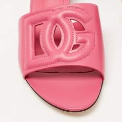 Pre Owned Dolce & Gabbana Pink Leather DG Logo Cutout Slide Sandals Size 40