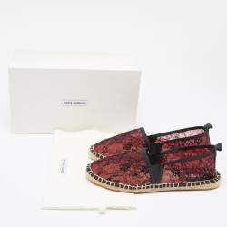 Pre Owned Dolce & Gabbana Black/Red Lace Espadrille Flats Size 38